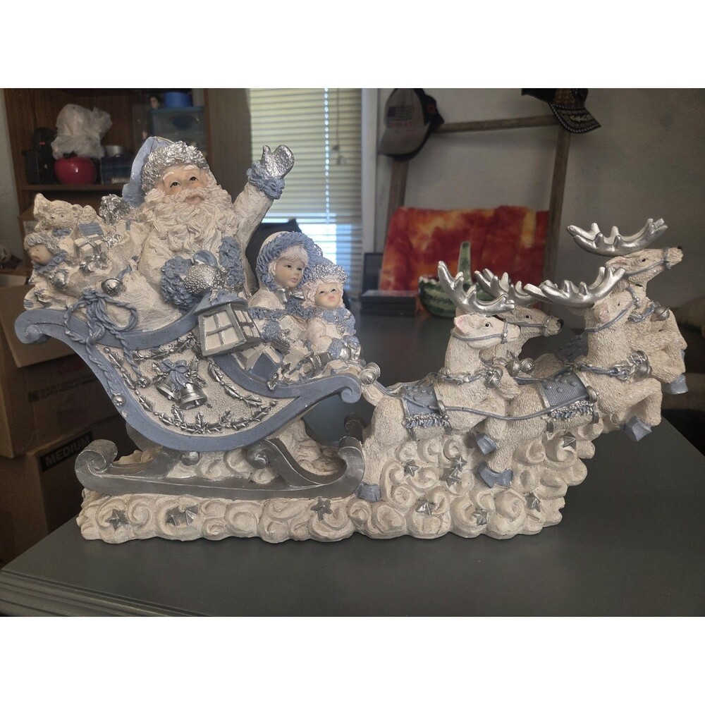 1999 Lincolnshire Christmas Collection Santa's Sleigh Resin Figurine Blue White